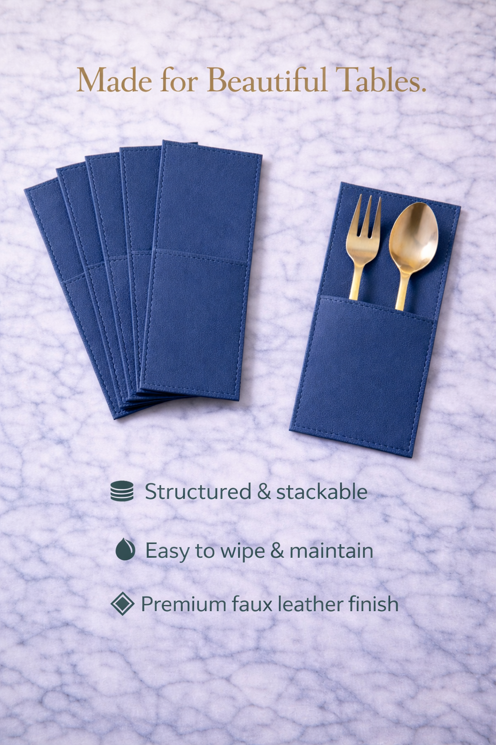 Blue Faux Leather Cutlery Holders