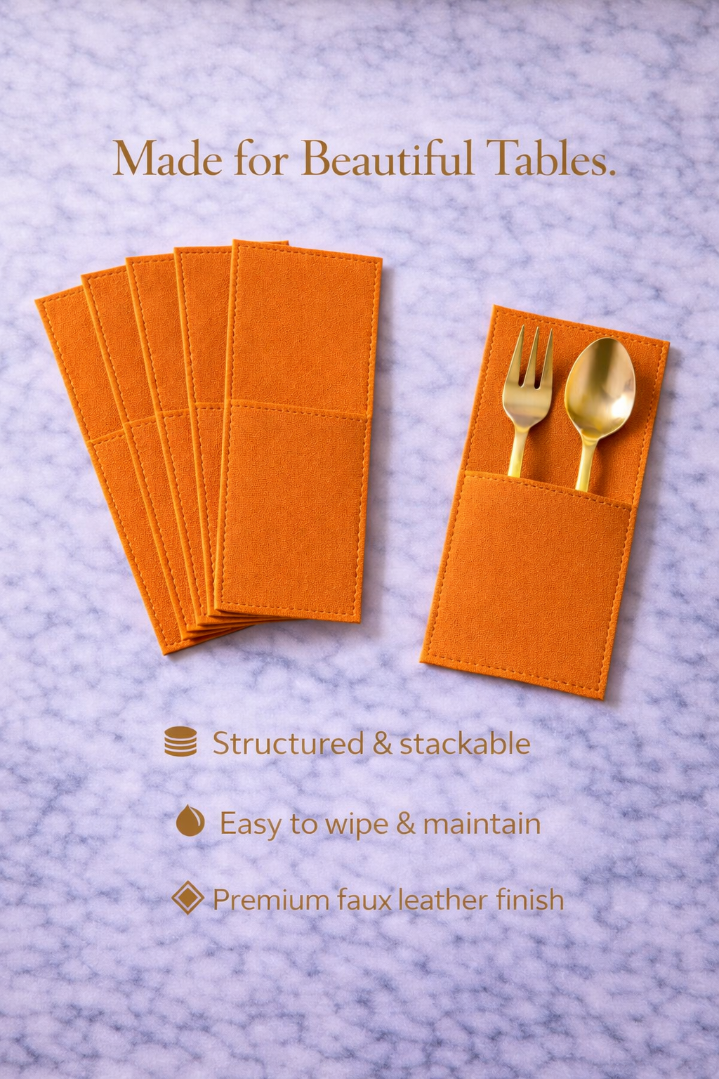 Orange Faux Leather Cutlery Holders