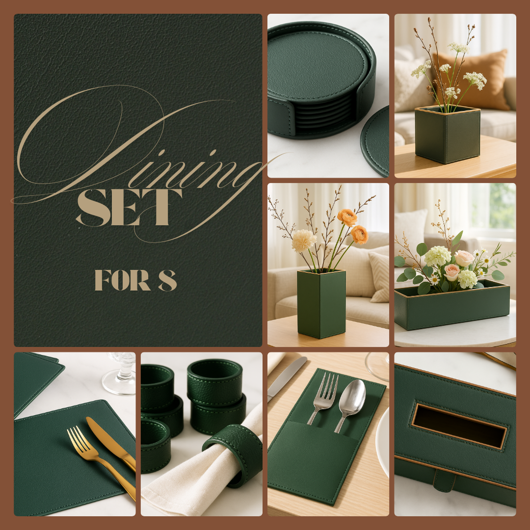 Green Faux Leather Dining Set for 8