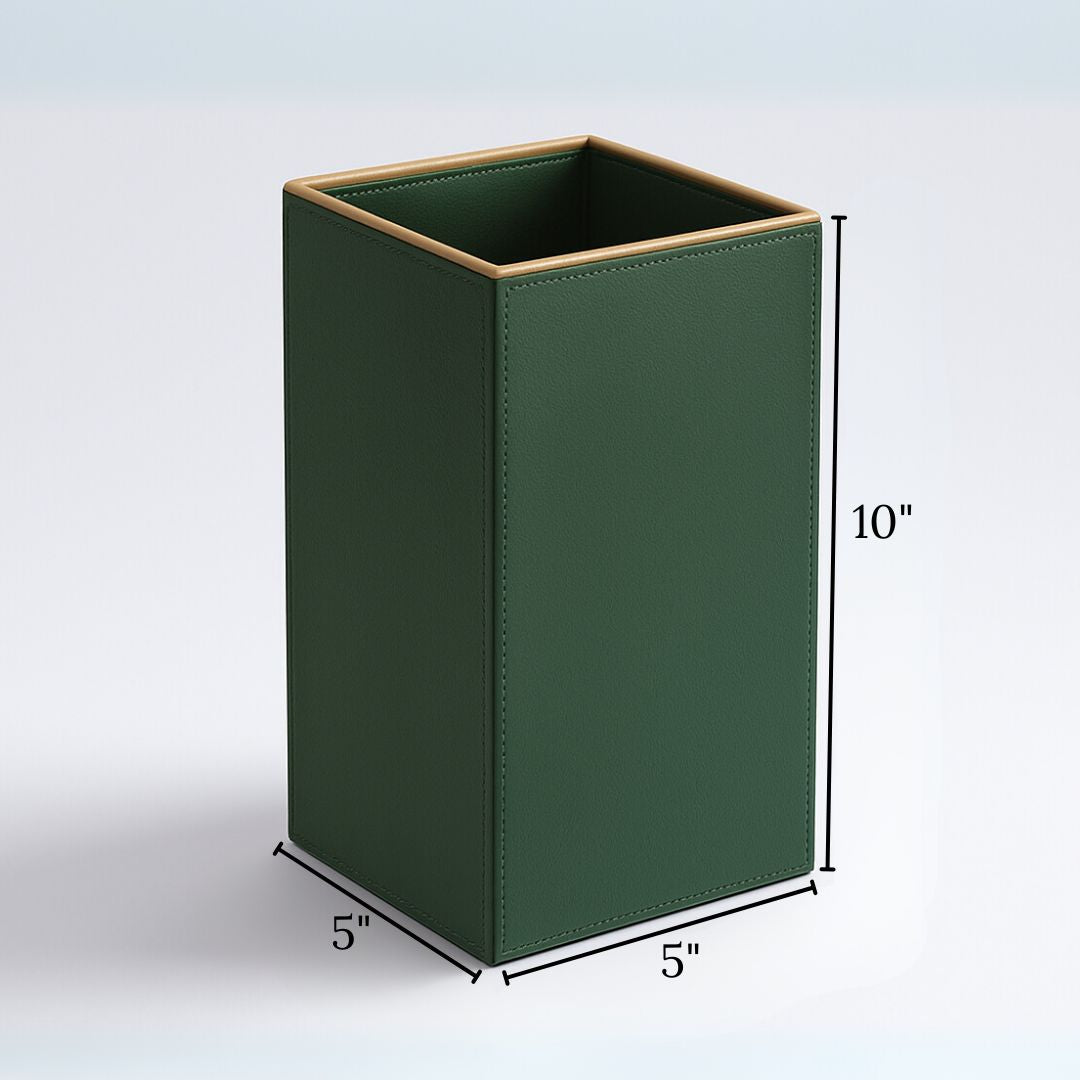 Green Faux Leather Medium Vertical Flower Vase