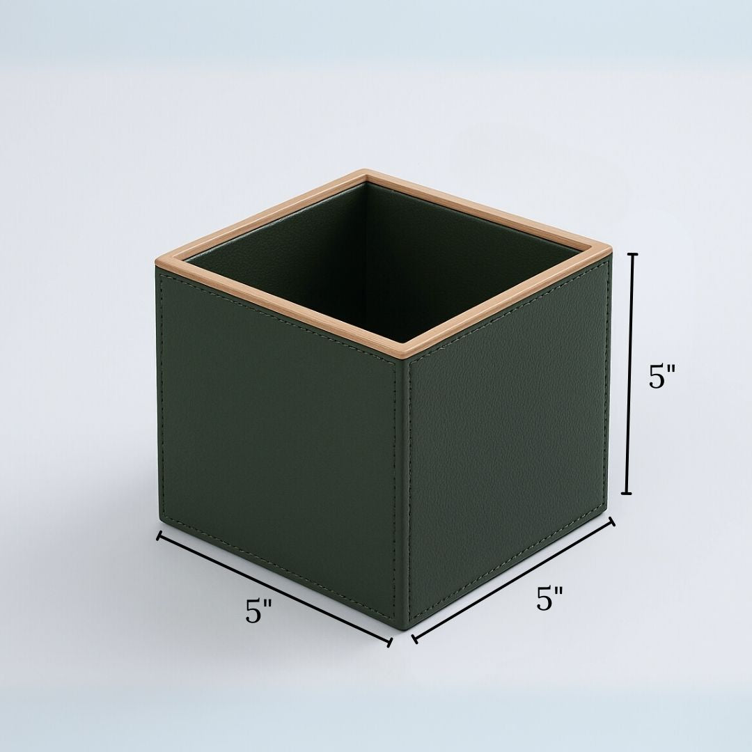 Green Faux Leather Small Vertical Flower Vase