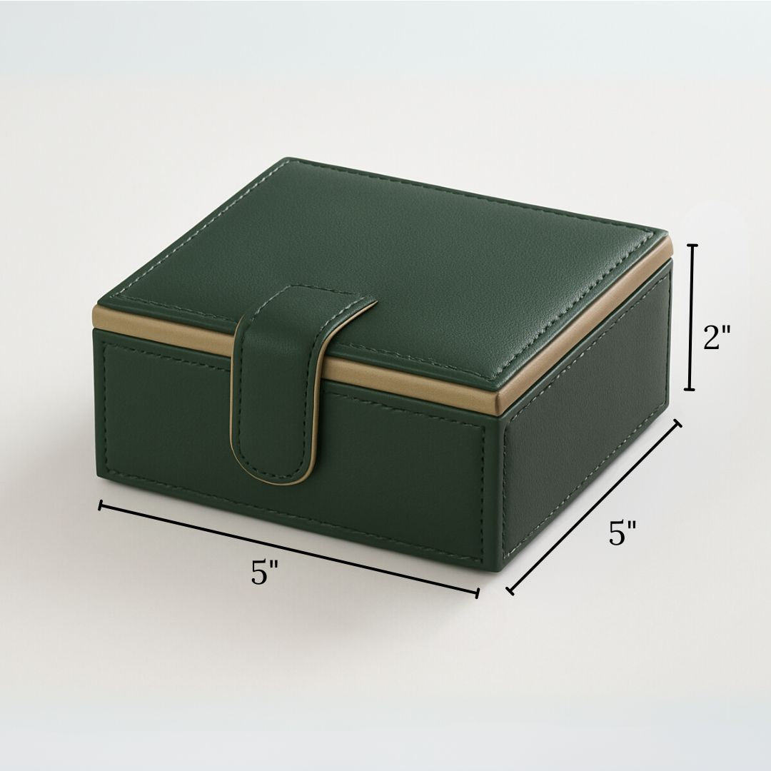 Green Faux Leather Small Storage Box with Magnetic Lock