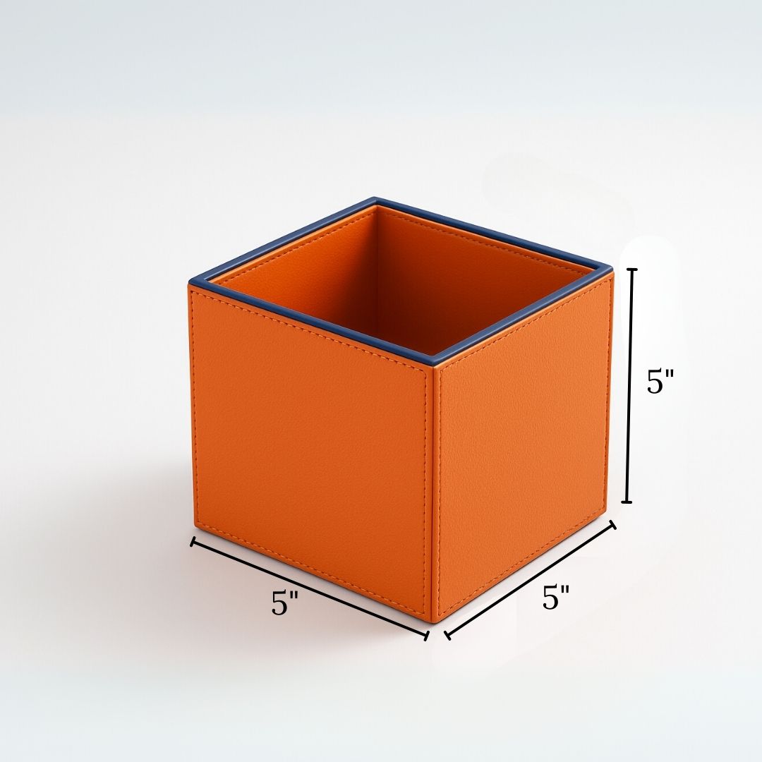 Orange Faux Leather Small Vertical Flower Vase