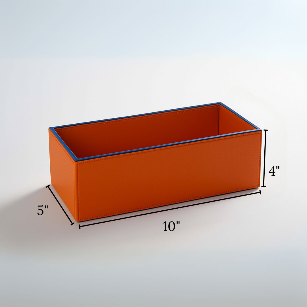 Orange Faux Leather Rectangular Flower Vase