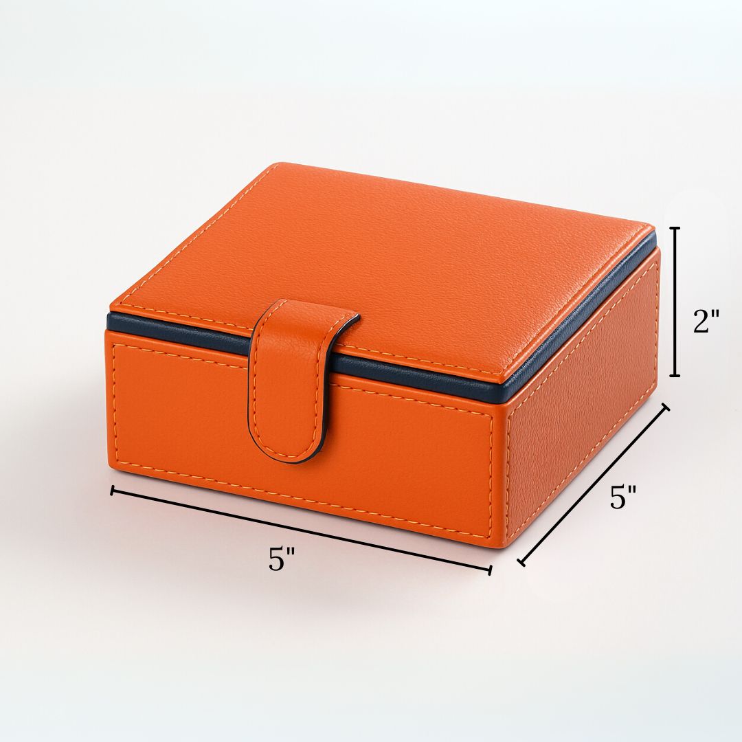 Orange Faux Leather Small Storage Box with Magnetic Lock