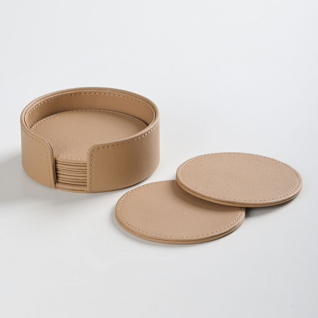 Beige Faux Leather Dining Set For 6
