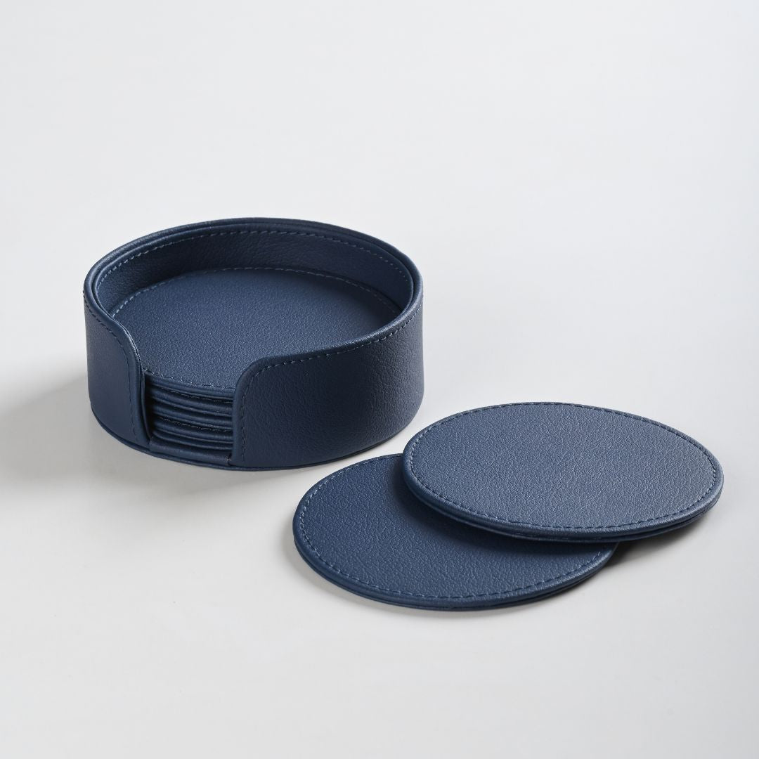 Blue Faux Leather Dining Set for 8