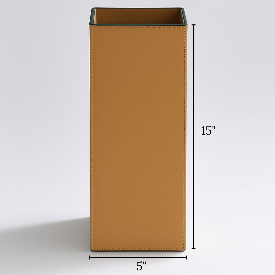 Beige Faux Leather Large Vertical Flower Vase