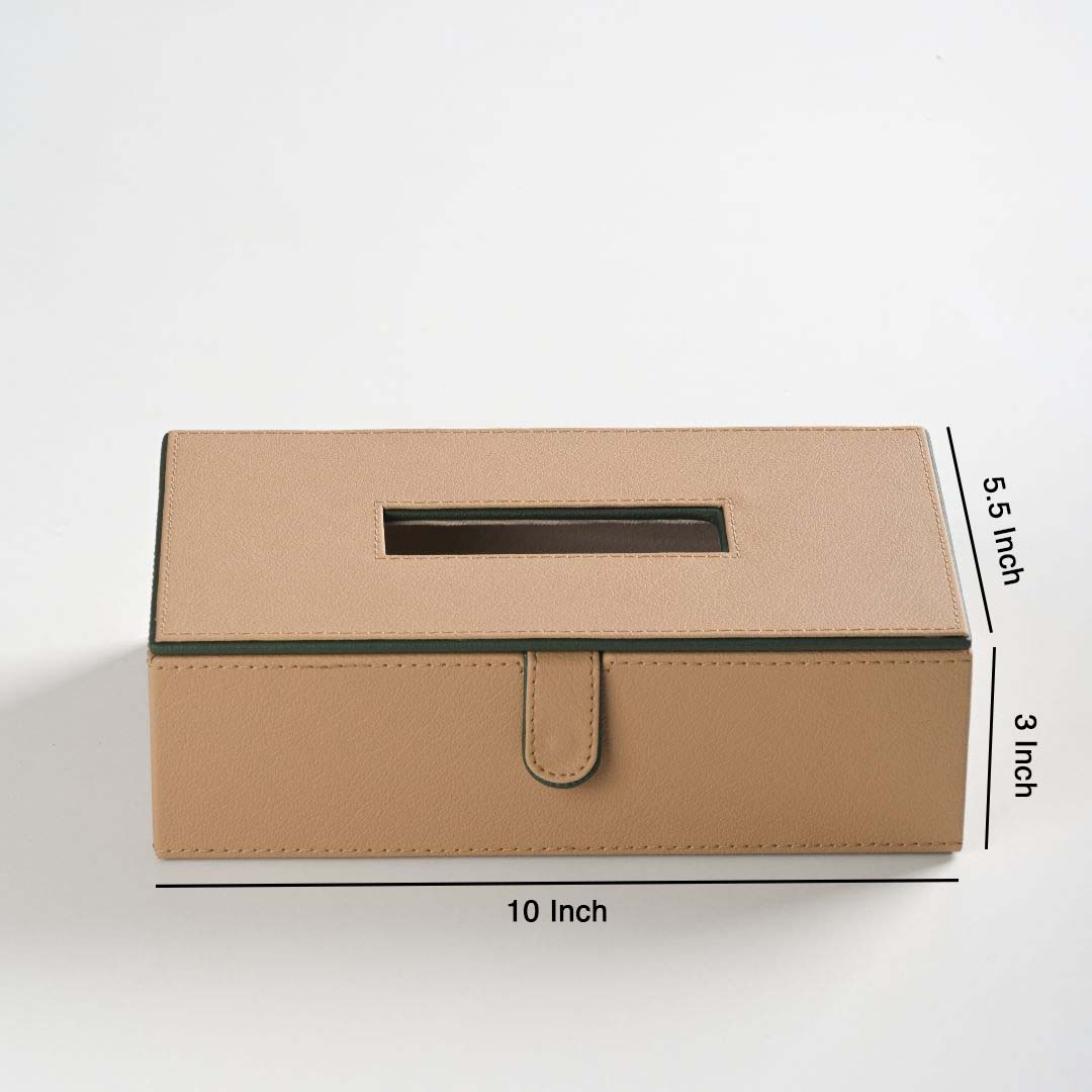 Beige Faux Leather Tissue Box Holder