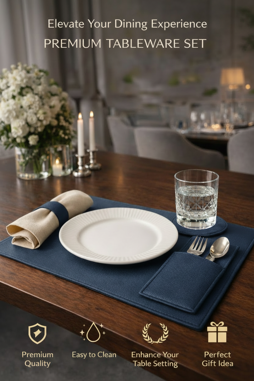 Blue Faux Leather Dining Set For 6