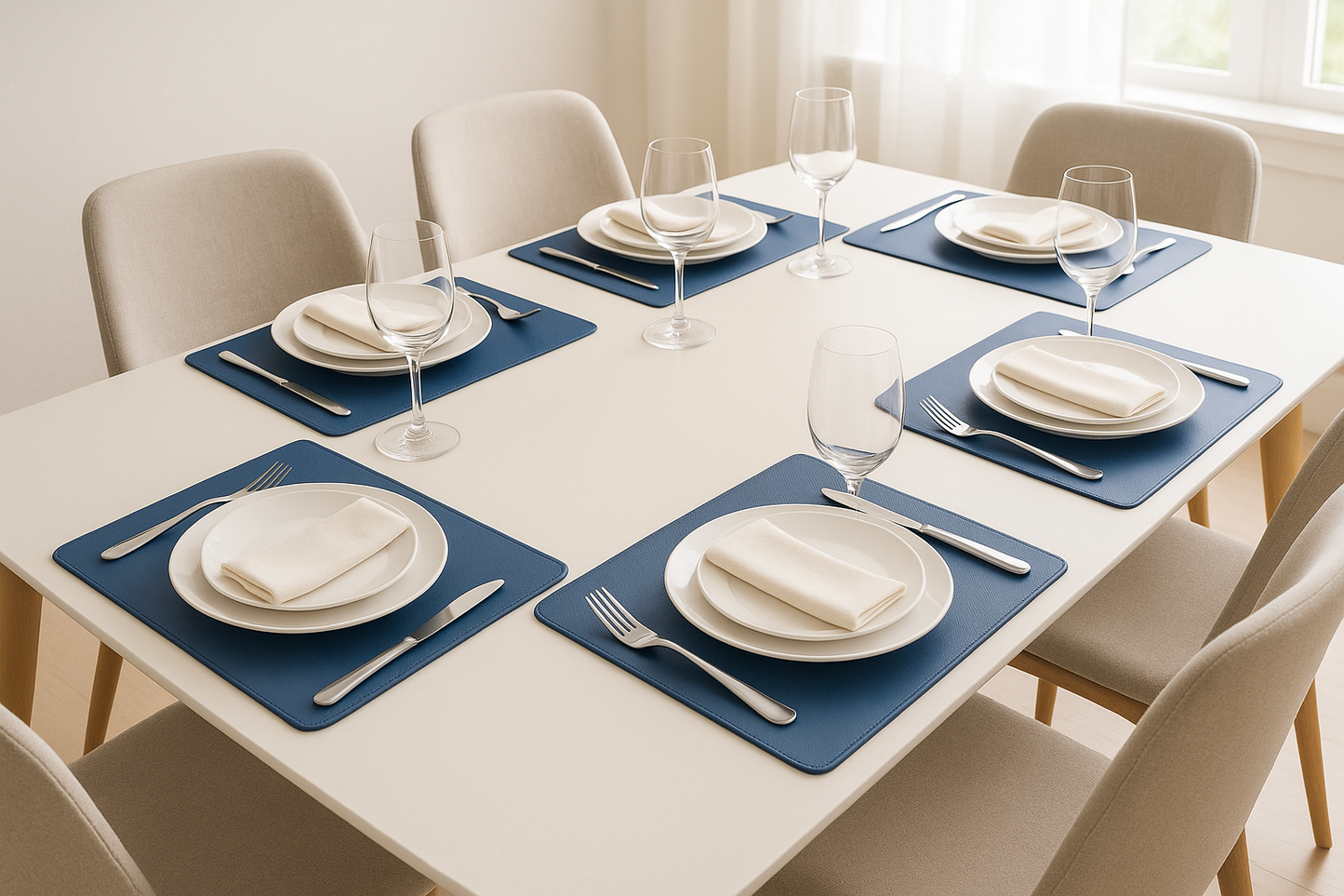 Blue Faux Leather Dining Set for 8