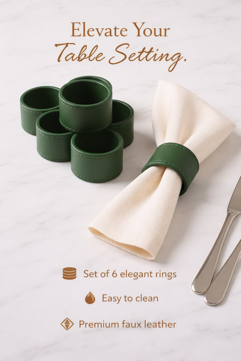 Green Faux Leather Napkin Rings