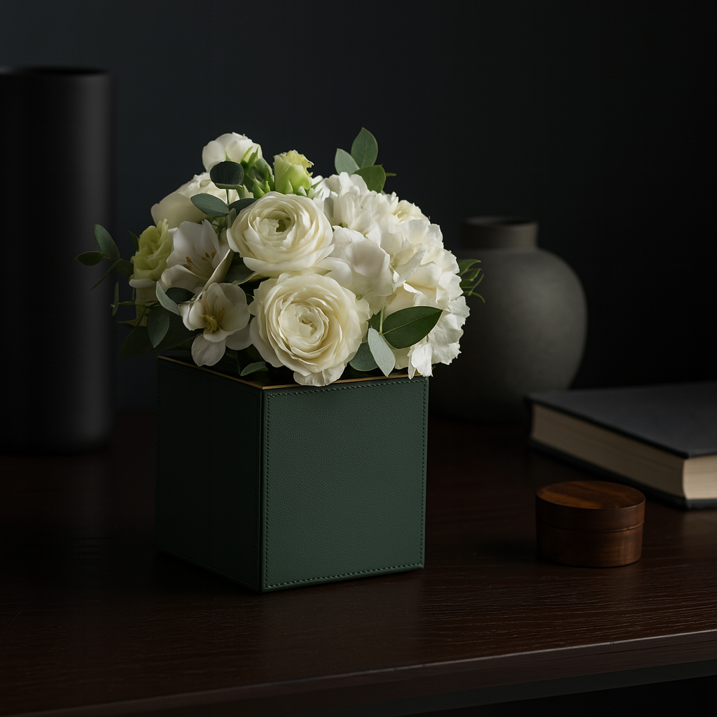 Green Faux Leather Small Vertical Flower Vase