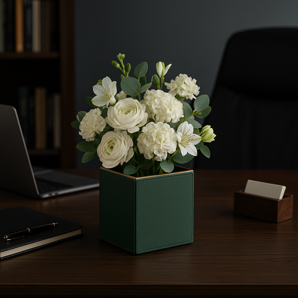 Green Faux Leather Small Vertical Flower Vase