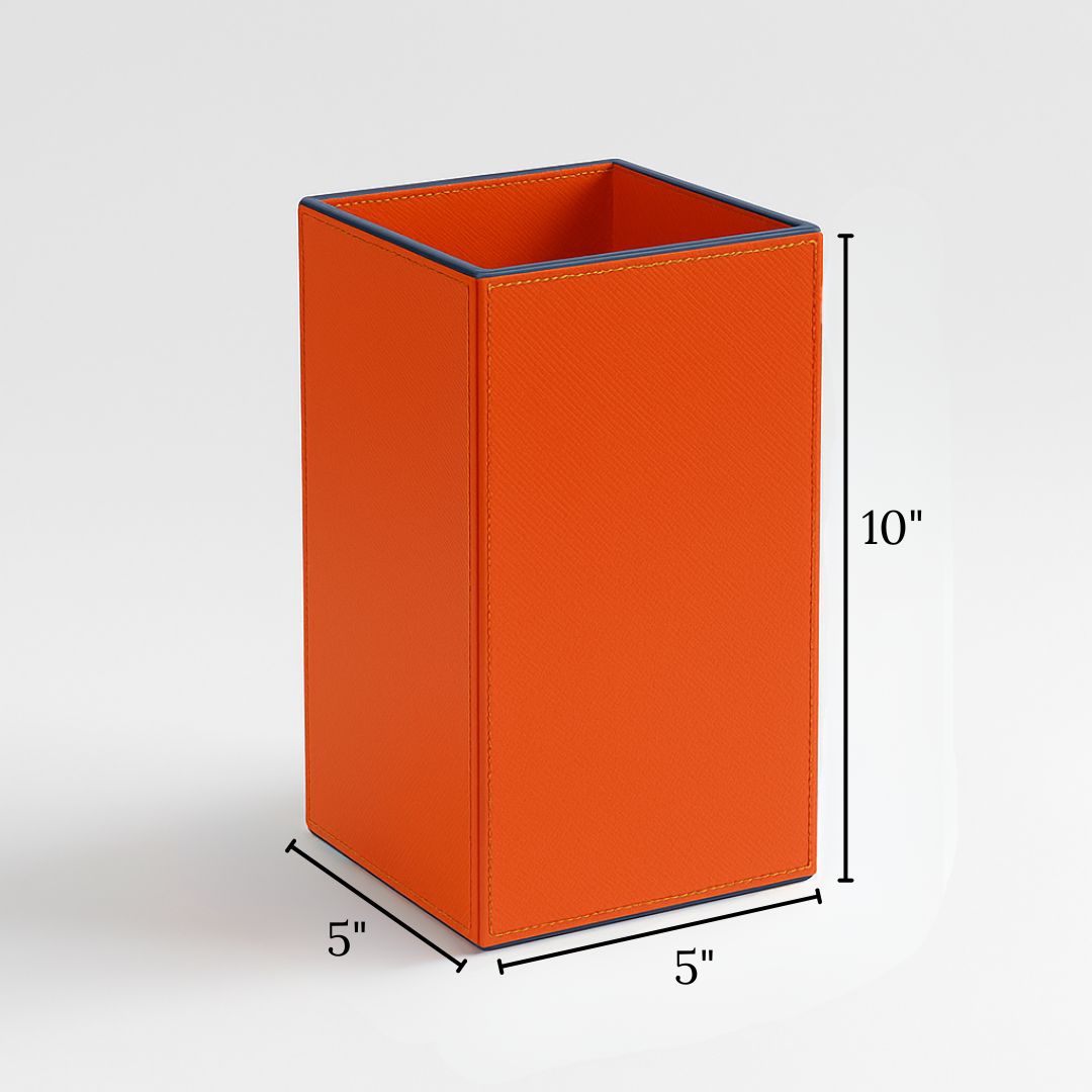 Orange Faux Leather Medium Vertical Flower Vase