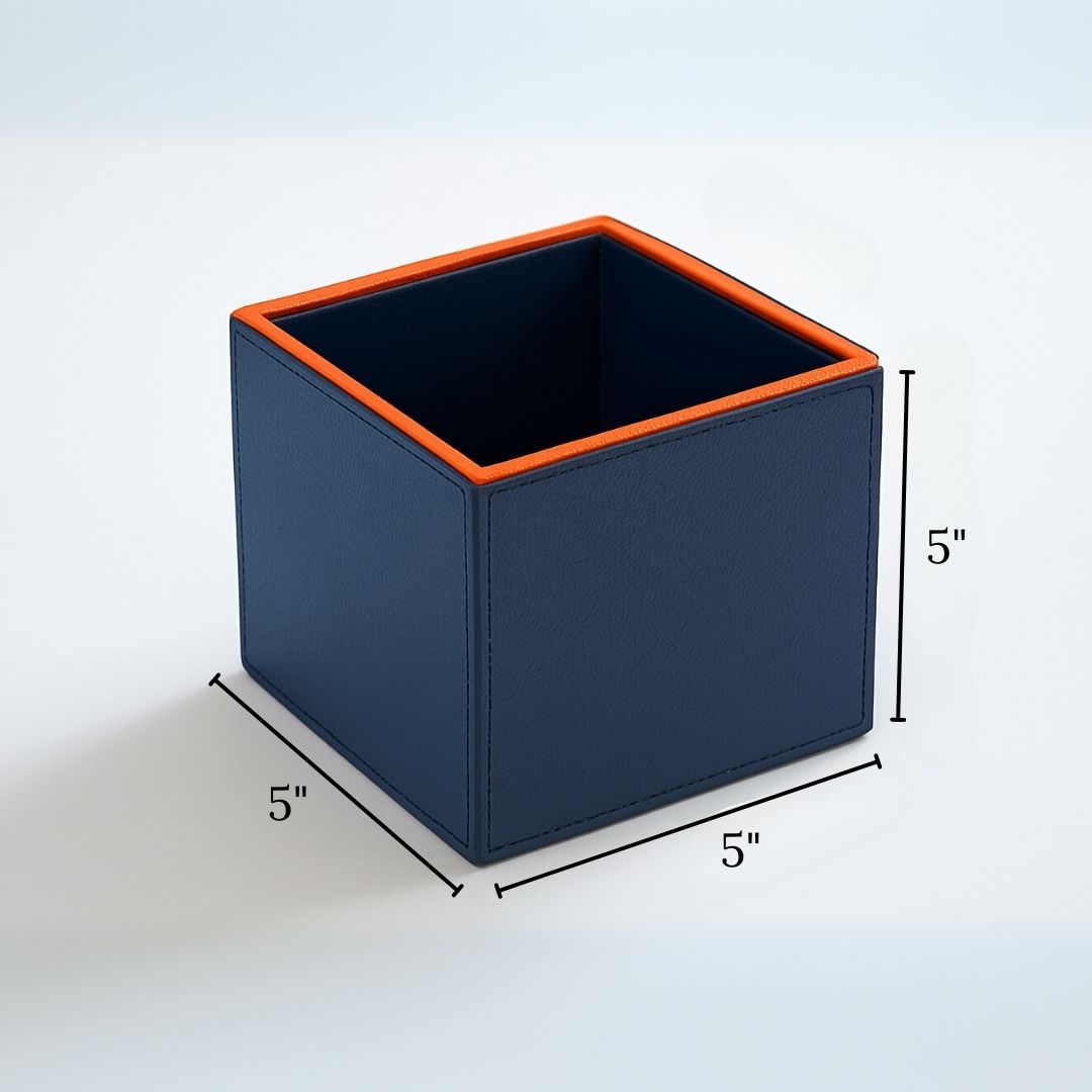 Blue Faux Leather Small Vertical Flower Vase