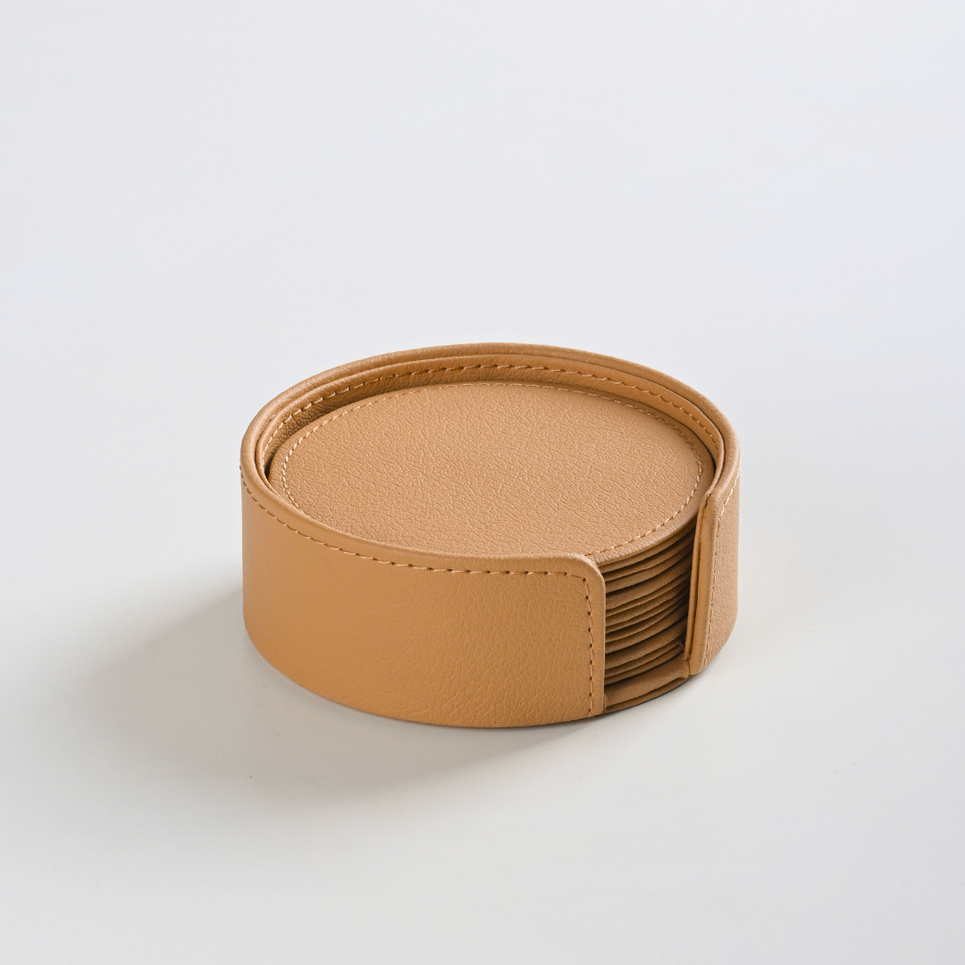 Beige Faux Leather Coaster Set