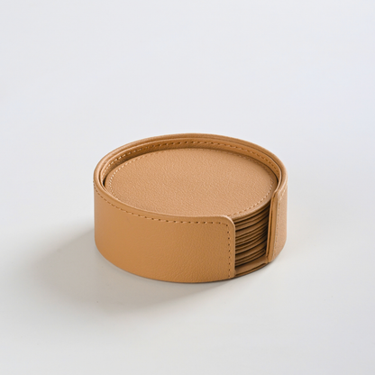 Beige Faux Leather Coaster Set