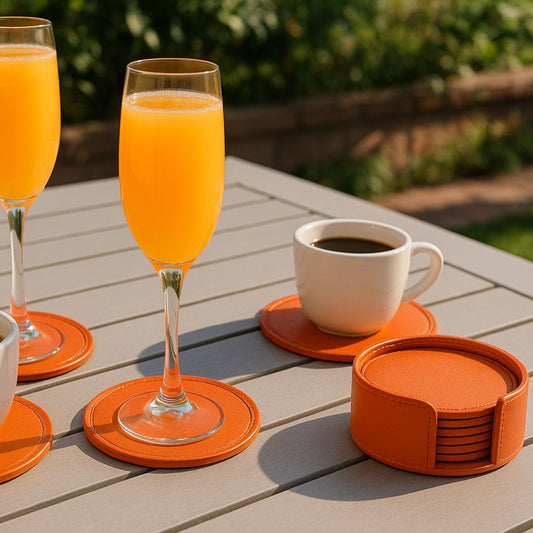 Orange Faux Leather Coaster Set
