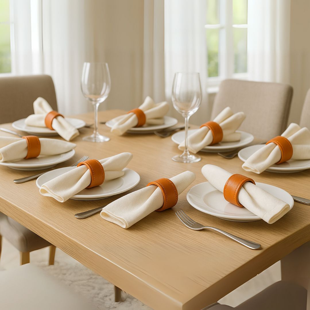 Orange Faux Leather Napkin Rings