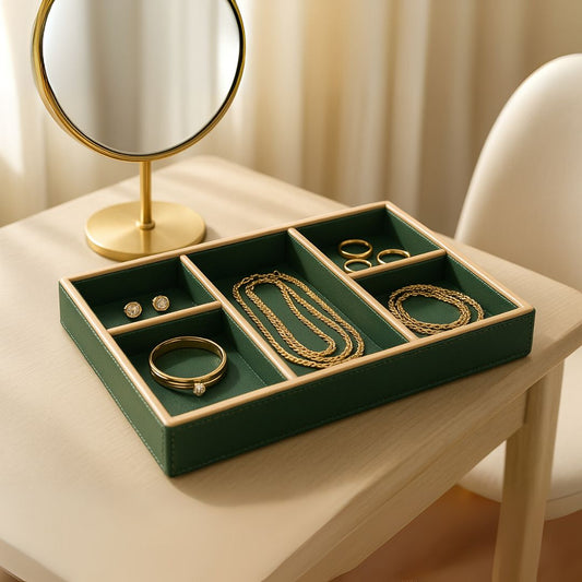 Green Faux Leather Slot of 5 Stack Tray