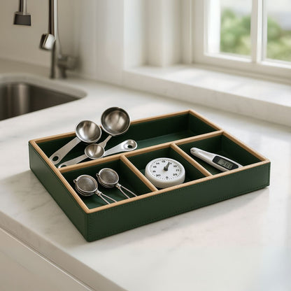 Green Faux Leather Slot of 4 Stack Tray