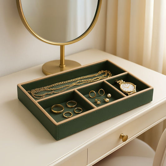 Green Faux Leather Slot of 4 Stack Tray