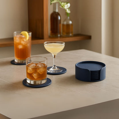 Blue Faux Leather Coaster Set