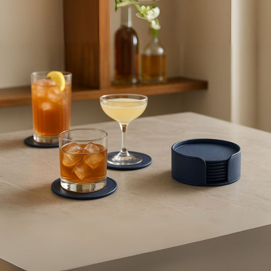 Blue Faux Leather Coaster Set