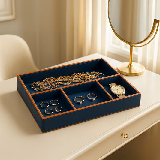 Blue Faux Leather Slot of 4 Stack Tray