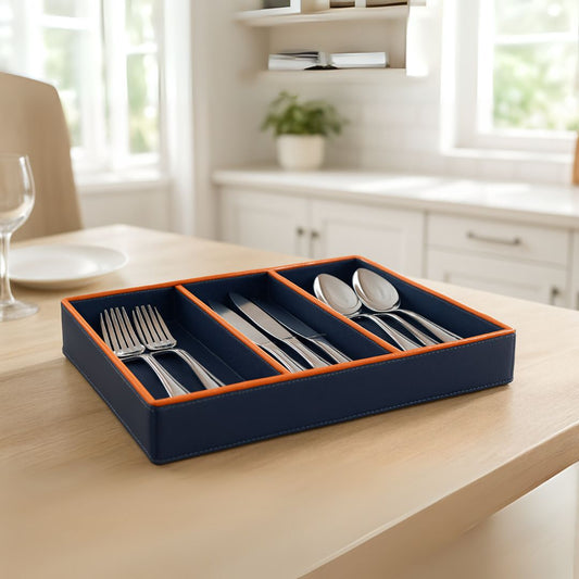 Blue Faux Leather Slot of 3 Stack Tray