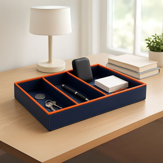 Blue Faux Leather Slot of 3 Stack Tray