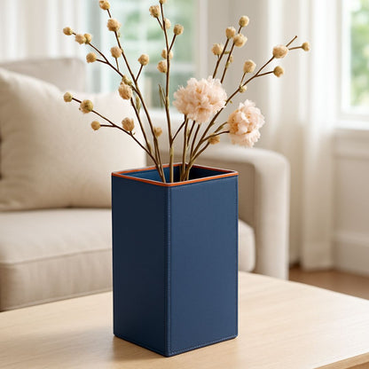 Blue Faux Leather Medium Vertical Flower Vase
