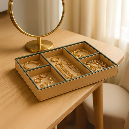 Beige Faux Leather Slot of 5 Stack Tray