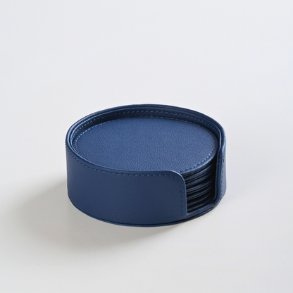 Blue Faux Leather Coaster Set