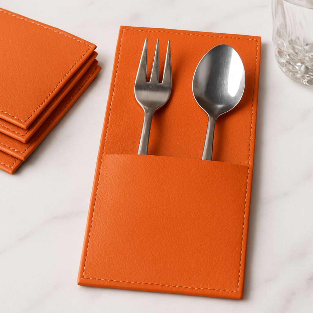 Orange Faux Leather Cutlery Holders