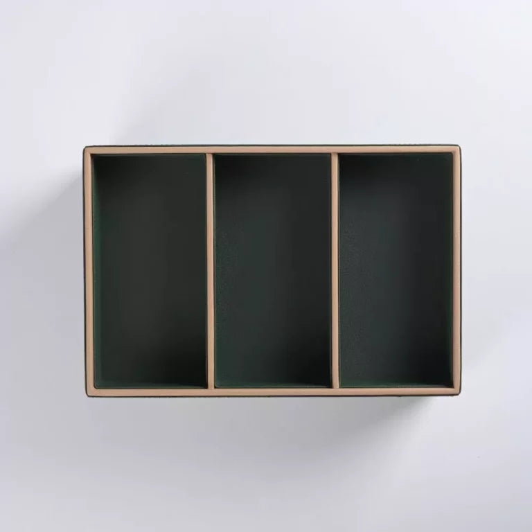 Green Faux Leather Slot of 3 Stack Tray