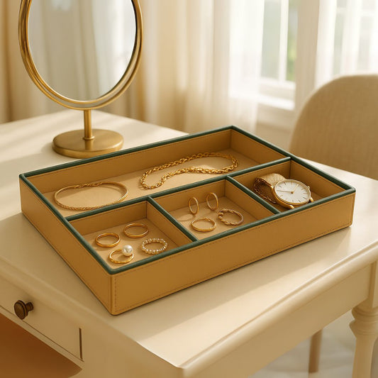 Beige Faux Leather Slot of 4 Stack Tray