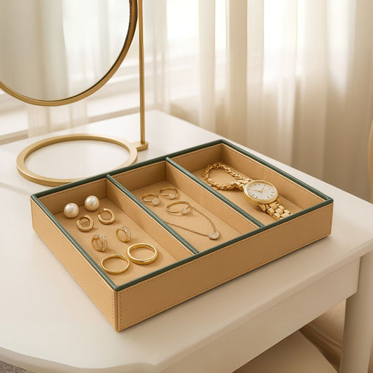 Beige Faux Leather Slot of 3 Stack Tray