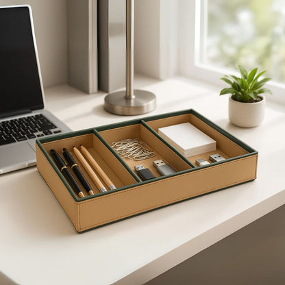 Beige Faux Leather Slot of 3 Stack Tray