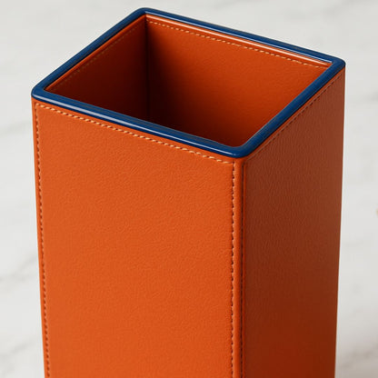 Orange Faux Leather Large Vertical Flower Vase