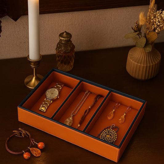 Orange Faux Leather Slot of 3 Stack Tray