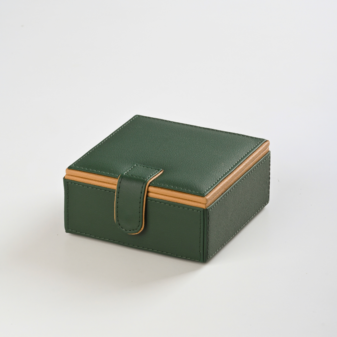 Green Faux Leather Small Storage Box with Magnetic Lock