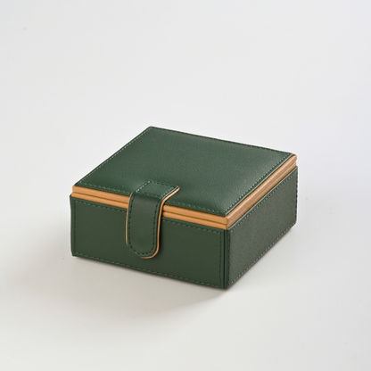 Green Faux Leather Small Storage Box with Magnetic Lock