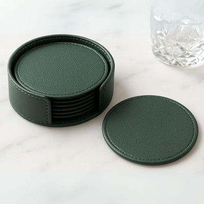 Green Faux Leather Coaster Set