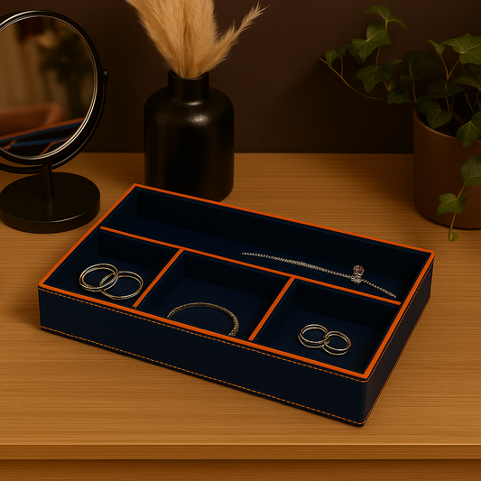 Blue Faux Leather Slot of 4 Stack Tray