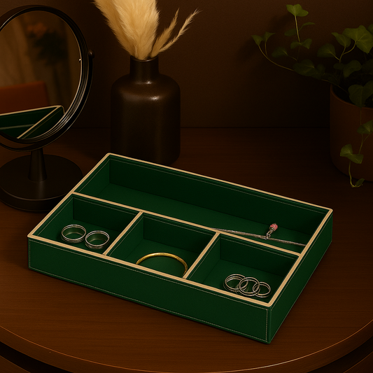 Green Faux Leather Slot of 4 Stack Tray
