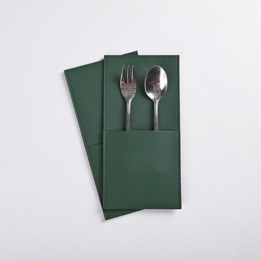 Green Faux Leather Cutlery Holders