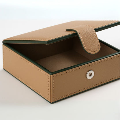 Beige Faux Leather Small Storage Box with Magnetic Lock