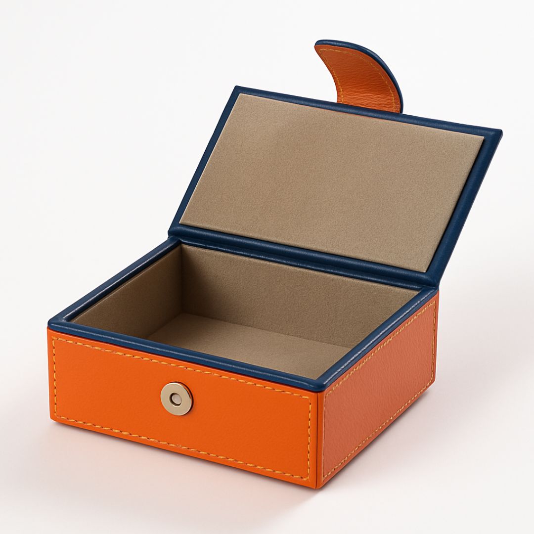 Orange Faux Leather Small Storage Box with Magnetic Lock